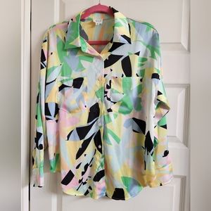 Beautiful Silky Button Down Ultra Colorful Blouse from Top Shelf Wardrobe Sz Sm